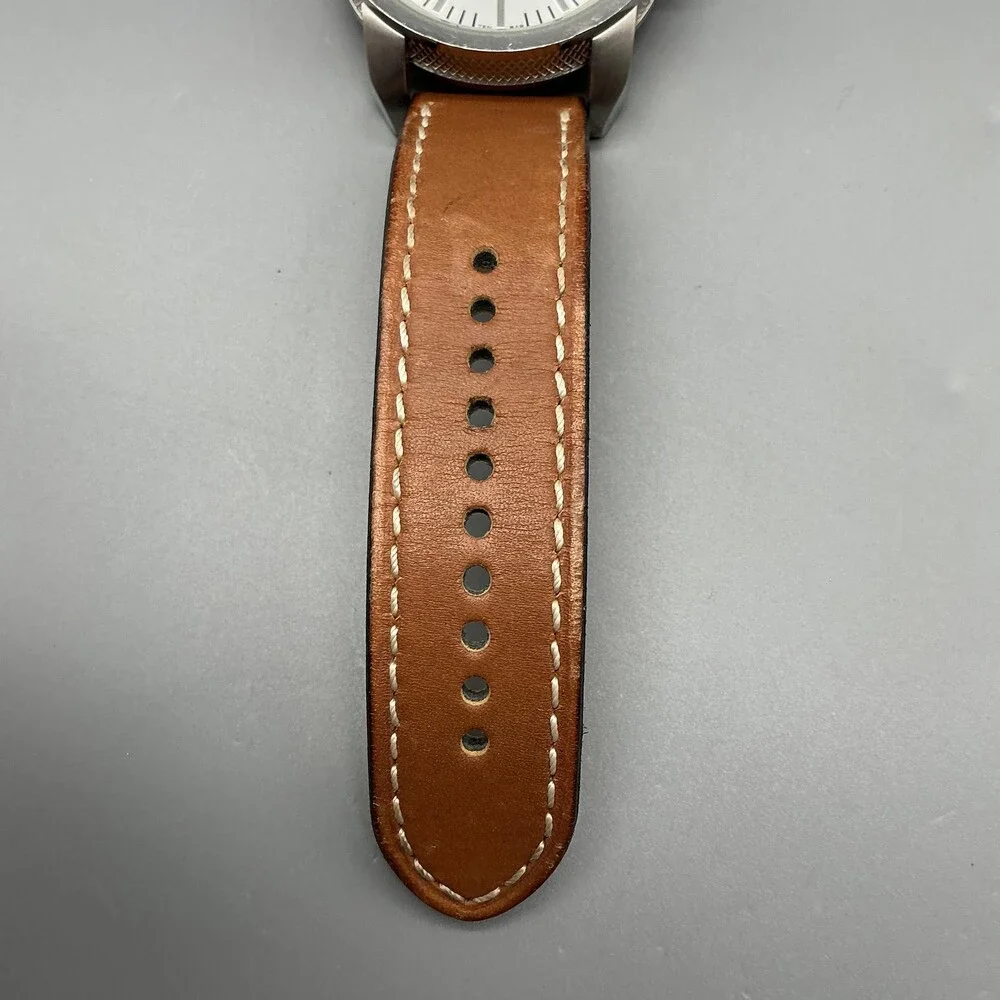 Diesel DZ-5381 Mens Watch 46mm Silver Tone Brown Leather 10 BAR New Battery